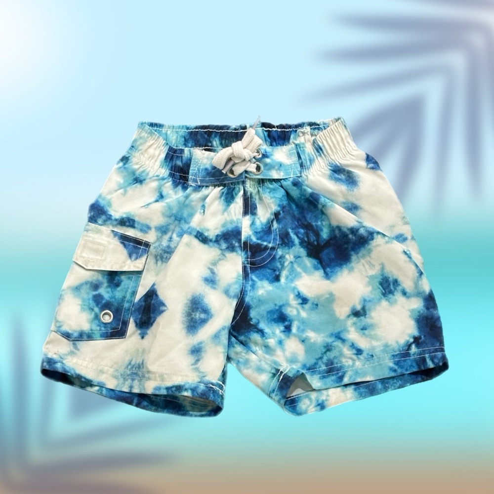 Awesome Mish Boys Blue Tie-Dye Kids Swim Trunks Size 3 Years / 3T